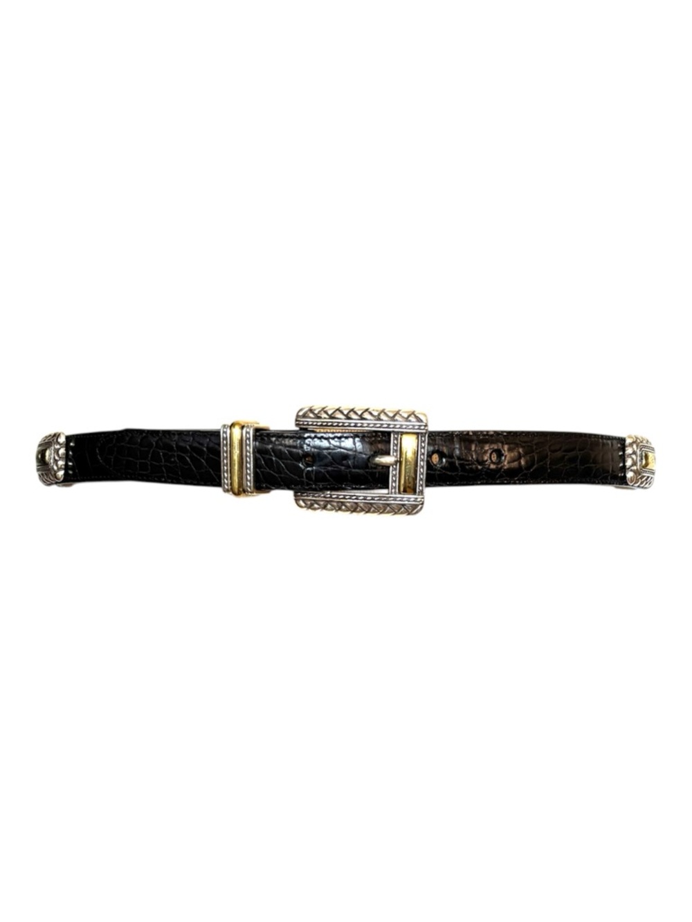 Statement Brighton Silver and gold Link medallion and Black Leather Belt 90s